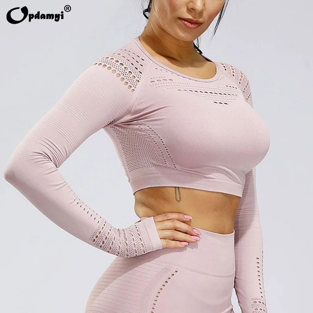 Vital Women Yoga Set Gym Workout Clothes Fitness Crop Top Long Sleeve And Pants High Waist Energy Seamless Sports Leggings Set