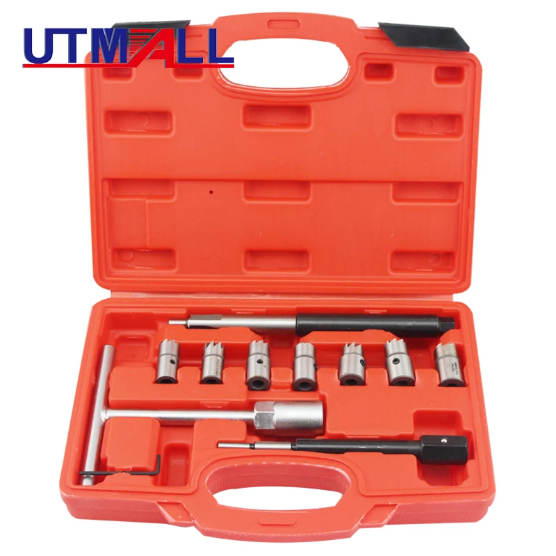 10pc Diesel Injector Seat Cutter Tool Cleaner Set Universal Reface Kit