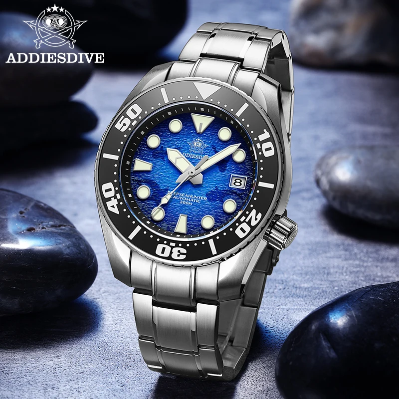 ADDIESDIVE Men\'s Watch AD2102 Sea Whale Dial Super Luminous Watch 200m Diving Stainless Steel NH35 Automatic Watches