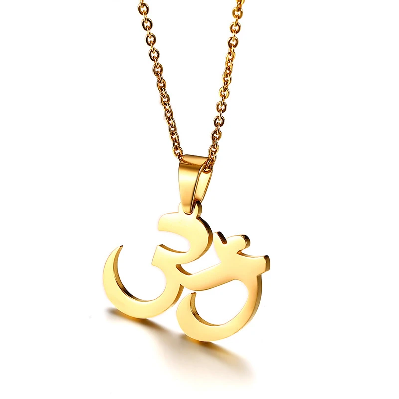 Vnox Classic OHM Buddha Yoga OM Symbol Pendant Necklaces for Men Woman Gold Color Stainless Steel Prayer Gifts Jewelry