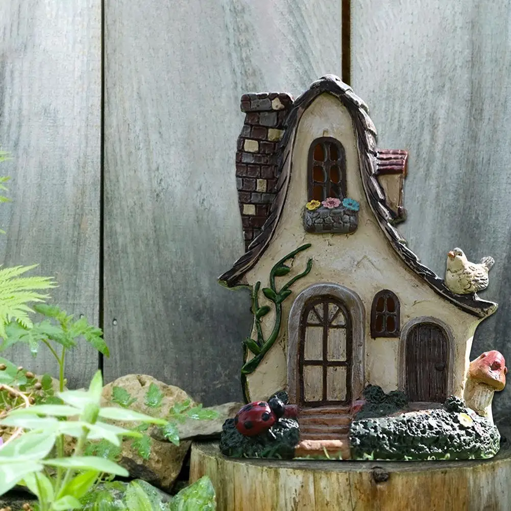 Fairy House Large Rustic Miniature Garden Villa Cottage Resin Fairy Garden Decor Miniature Woodlands Gnome Hut House Dwellings