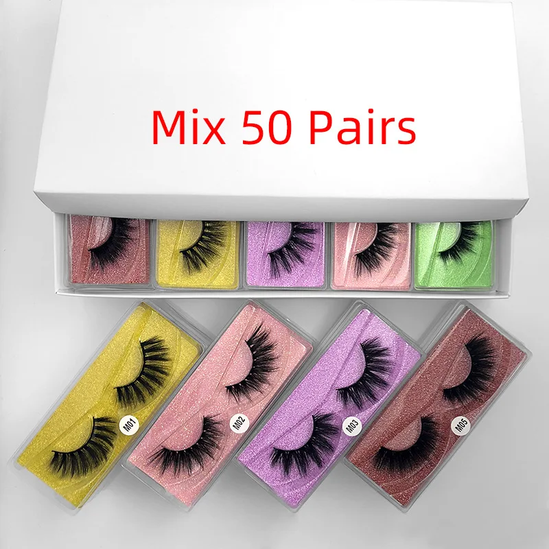 

50pairs 3D 5D False Colored Eyelashes Natural Real Mink fluffy Style Eye lash Extension Makeup Cosplay Colorful Eyelash