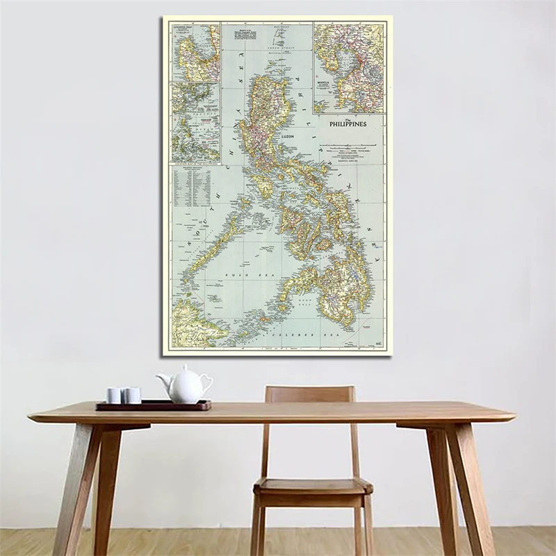 5 * 7ft خريطة العالم الفلبين (1945) ورق فني الرجعية اللوحة ديكور المنزل الجدار ملصق طالب القرطاسية اللوازم المكتبية المدرسية