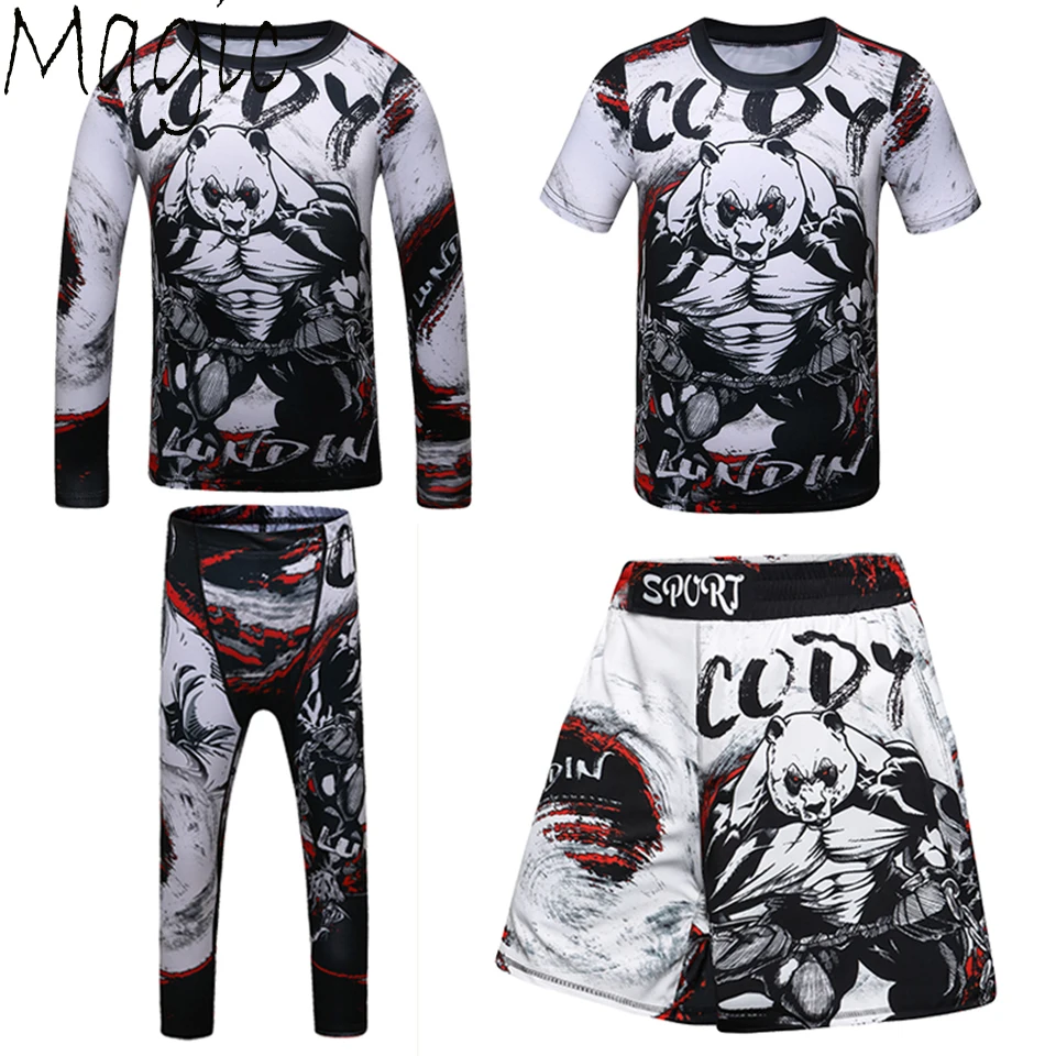 Jiu jusit rashguard camisa + calças define crianças bjj boxe muay thai shorts mma rash guard para crianças mma compressão treino