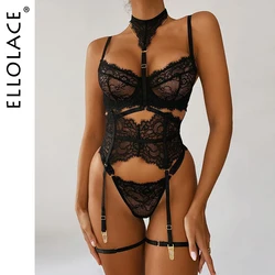 Ellolace Sous-Vêtements pour Une Putain Sexy Lingerie 3-Pièces Transparent Soutien-Gorge Dentelle Salope Costume Sexy String Femme Whuta Érotique Intime