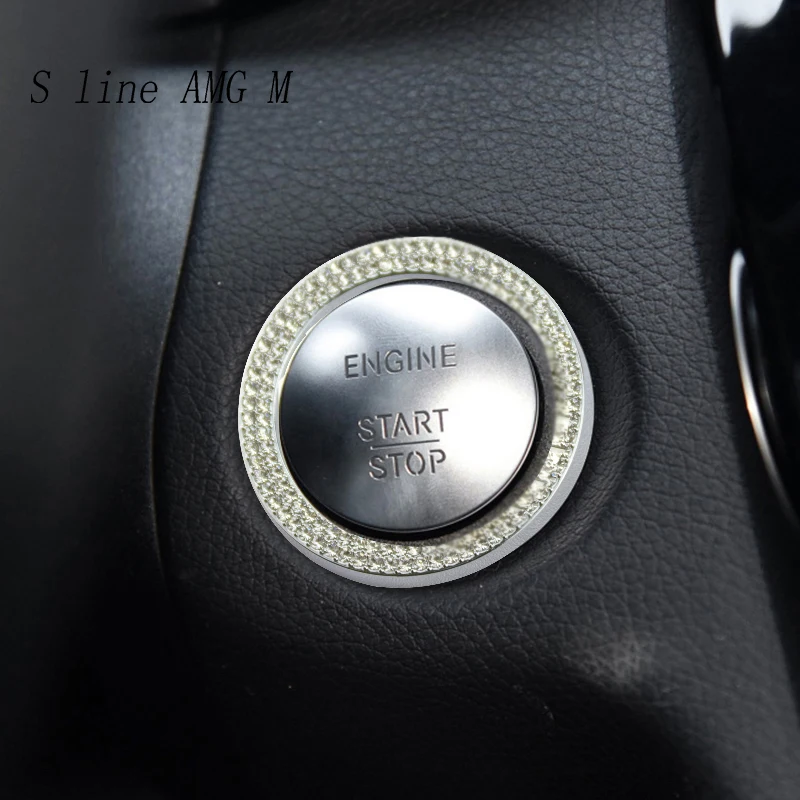 لمرسيدس بنز C الفئة GLC W205 X253 اكسسوارات السيارات محرك بدء وقف حلقة الكسوة الماس تقليم السيارات يغطي ملصقات والشارات