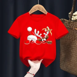 Cute Deer Merry Christmas Print Boys/Girls White T-shirt Kid Red Summer Kawaii Funny Clothes Little Baby Y2K Clothes,Drop Ship