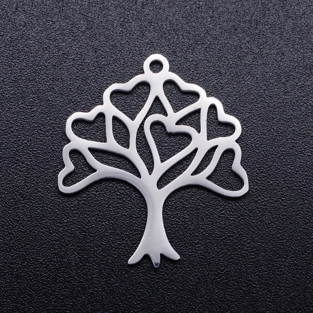 5pcs/lot diy heart tree of life stainless steel charm pendant wholesale family trees jewelry bracelet connector charms