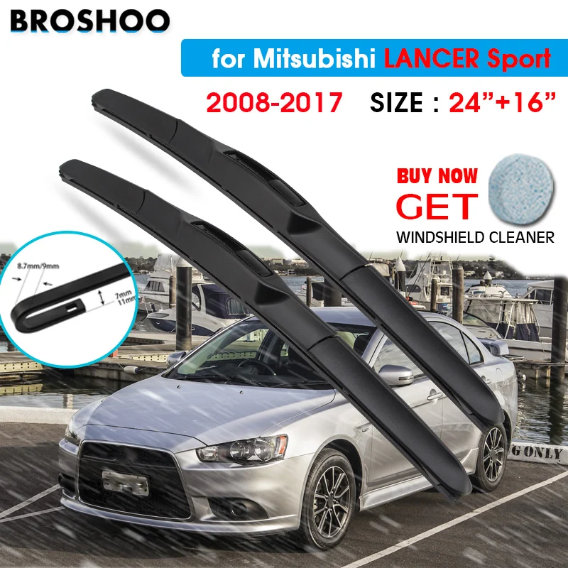 

Car Wiper Blade For Mitsubishi LANCER Sport 24"+16" 2008-2017 Auto Windscreen Windshield Wipers Blades Window Fit U Hook Arms