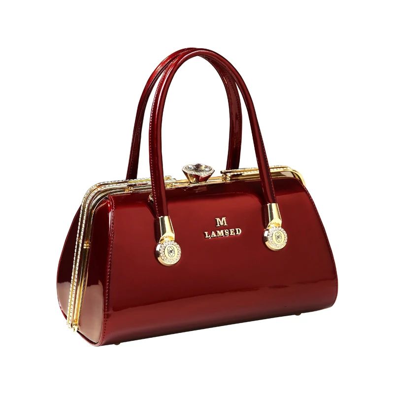 

New Luxury Handbag Women Bag Designer High Quality Patent Leather Handbag Ladies Evening Clutch Stereotype Clip Tote Red Wedding