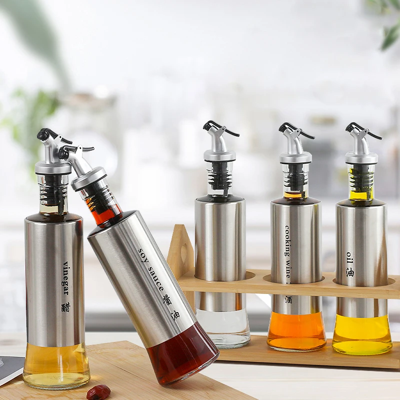 Oil pot Le buckle stainless steel leak proof glass seasoning bottle household kitchen vinegar bottle wine bottle oil bottle seas