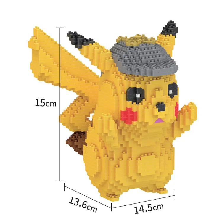 1000+ pcs TOMY Pokemon Detective Pikachu Snorlax Psyduck Squirtle Figure Building Blocks Mini Bricks Toys Kids Gift TFA3370