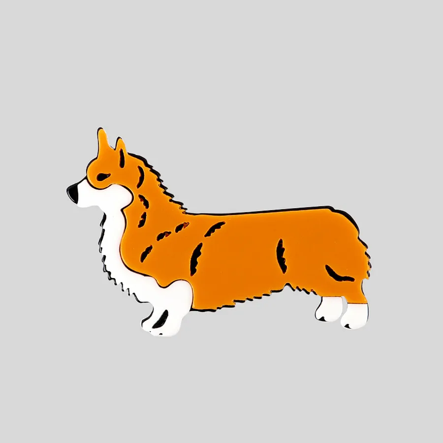 

New Design Cute Acrylic Yellow Corgi Pins And Brooch for Women Kids Cartoon Animal Dog Badge Brooch Lapel Pin Party Jewelry Gift