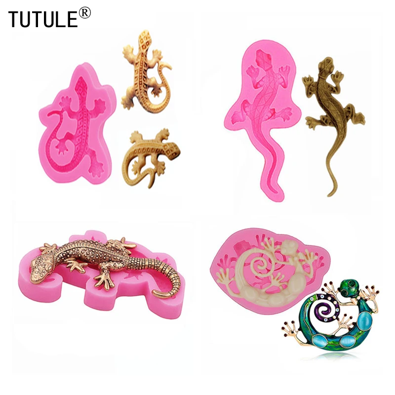 

4 pcs combination lizard fondant cake silicone mold gecko DIY handmade chocolate cake dessert baking mold clay mold