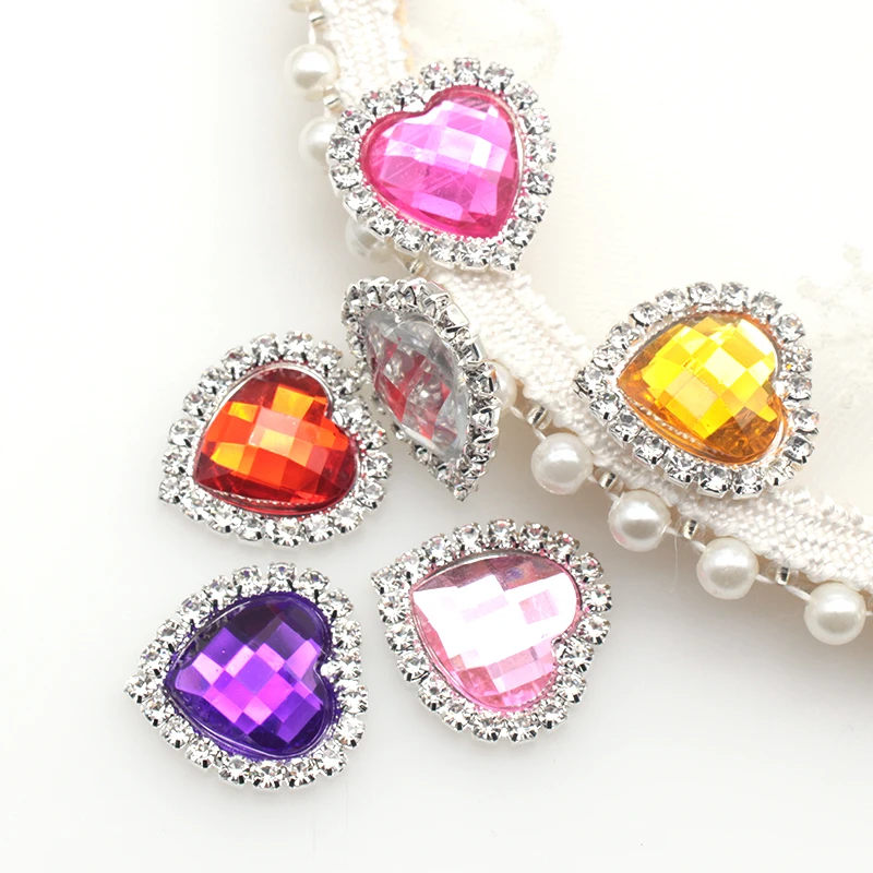 10pcs22 * 23mm Metal Flat Bottom Shiny Rhinestone Buckle Heart Wedding Decoration DIY Hairpin Scrapbook Handicraft