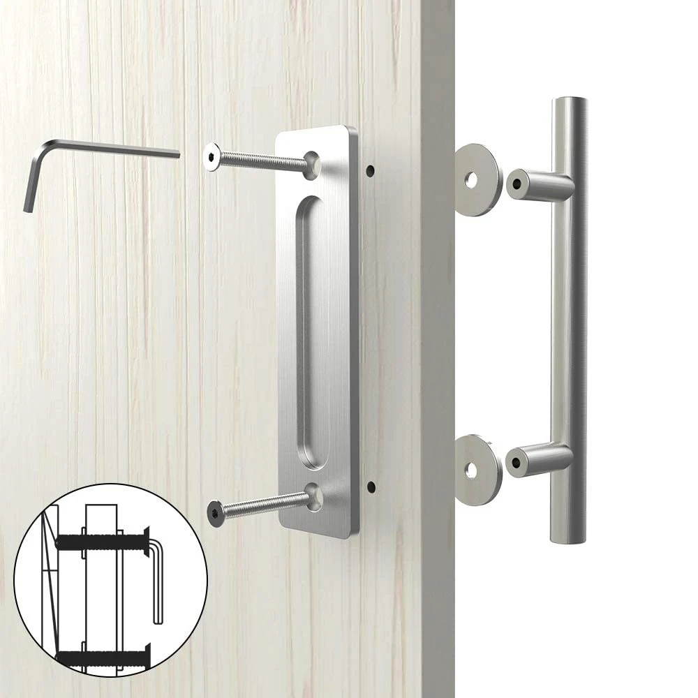 12'' Barn Door Handle Pull Flush Recessed Handle Set Carbon/Stainless Steel Hardware for Sliding Wood Door Interior Door