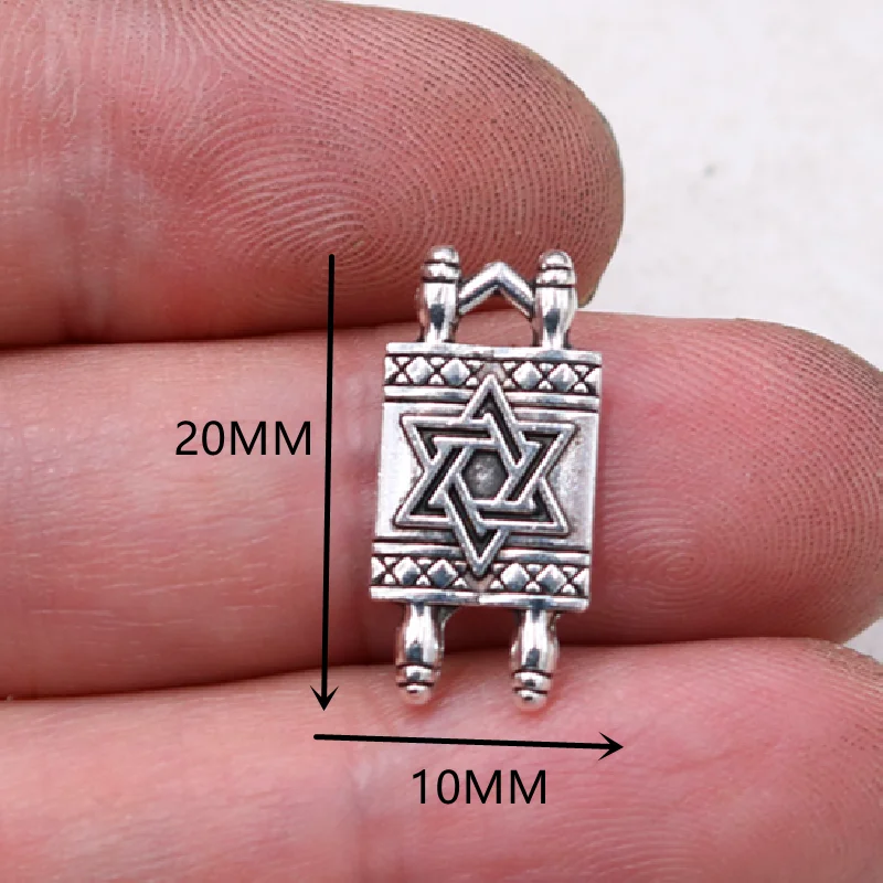 20pcs Silver Color Star Of David Torah Amulet Pendant Retro Earrings Bracelet Metal Accessories DIY Charms Jewelry Crafts Making