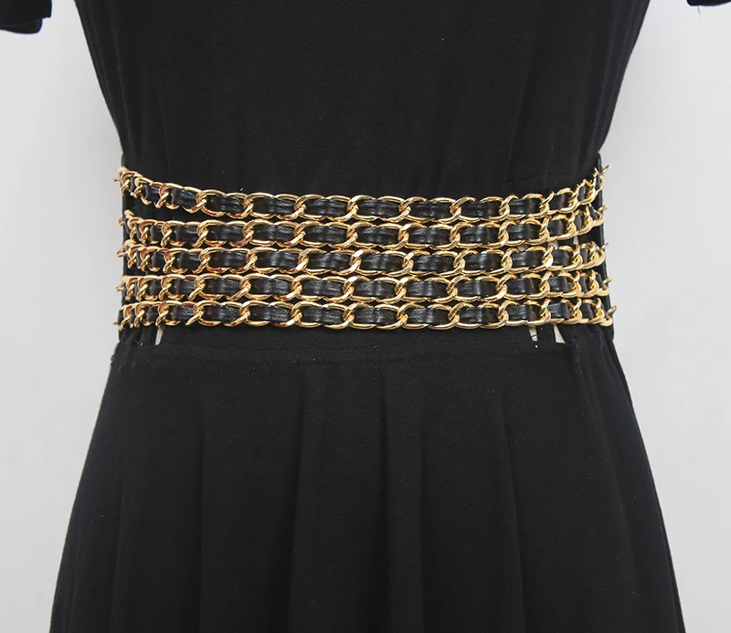 Women's Runway Fashion Elastic Pearl Chain Cummerbunds Female Dress Corsets Waistband Belts Decoration Wide Belt R2635