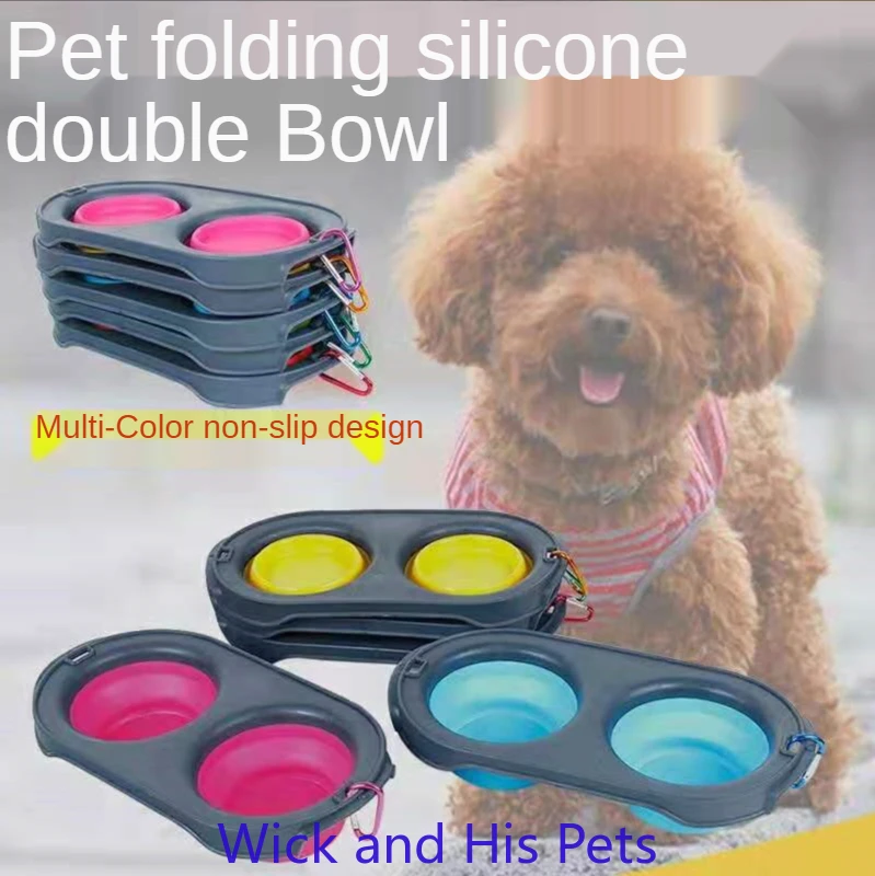 

Pet Silicone Folding Dog Bowl Portable Outdoor Double Bowl Cat Basin Teddy Dog Rice Basin Dog Supplies Dog Food Water Bowl