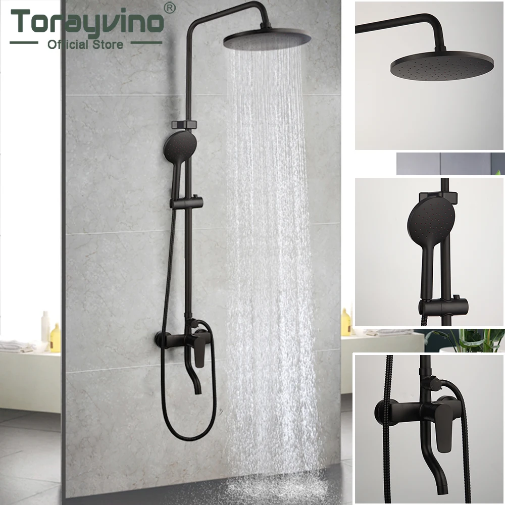 

Torayvino Matte Black Bathroom Shower System Faucet Set Bathtub Wall Mounted Rainfall Mixer Water Tap Bath Shower Faucet Set