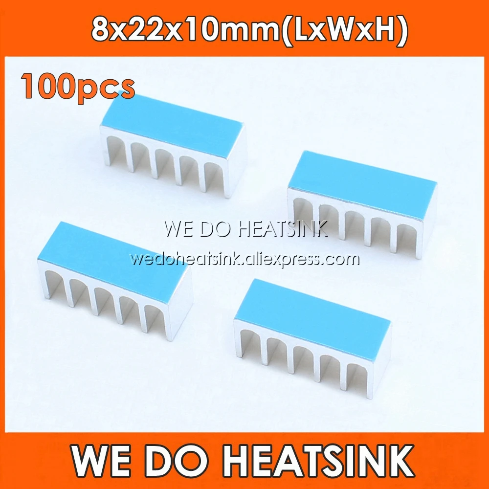 WE DO HEATSINK 100pcs 8x22x10mm Aluminum Heatsink Radiator Cooler With Thermal Heat Transfer Tape