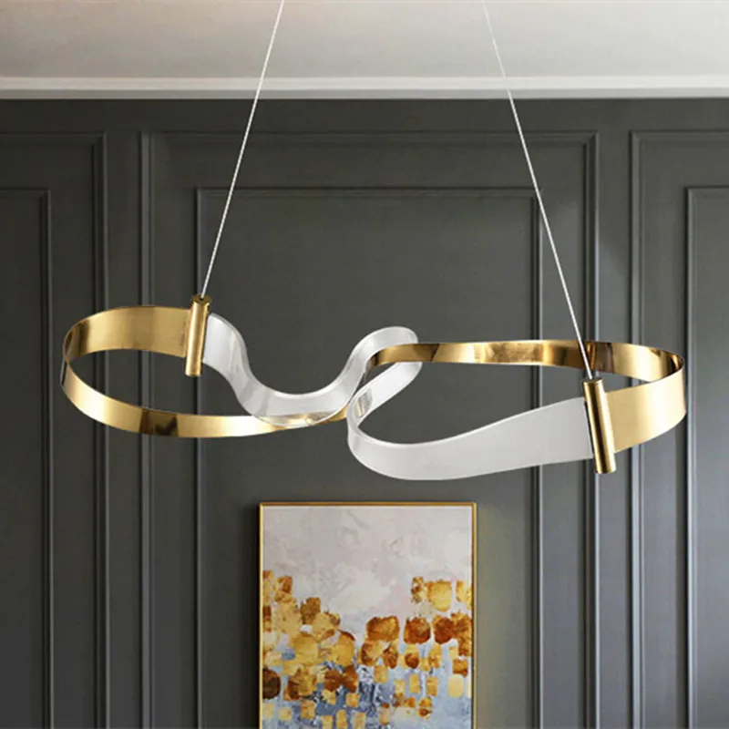 

Modern rectangle chandelier Led Gold Streamer Led postmodern design acrylic lamp kitchen island indoor wrought iron chandelier