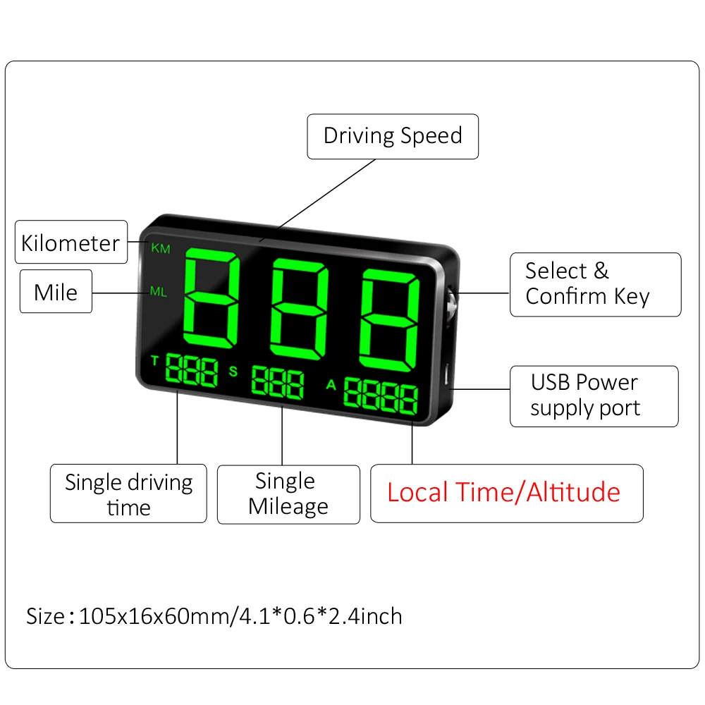 Universal GPS Head Up Display Speedometer Odometer Car Digital Speed Display MPH Over Speed Alarm Car Clock for All Vehicles C80