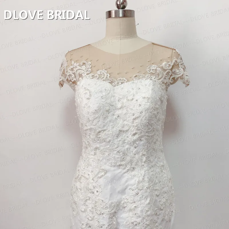 New Arrival Dot Lace Mermaid Wedding Dress Illusion Top Vestido De Noiva Pearl Beaded Factory Custom Made Bridal Gown Real Photo