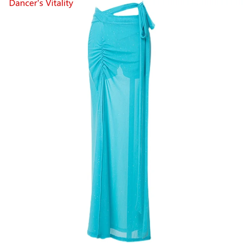 Vêtements de pratique de la danse du ventre sexy pour femmes, jupe longue fendue haute, vêtements Bellyylene, robe longue, tenue de danse financière