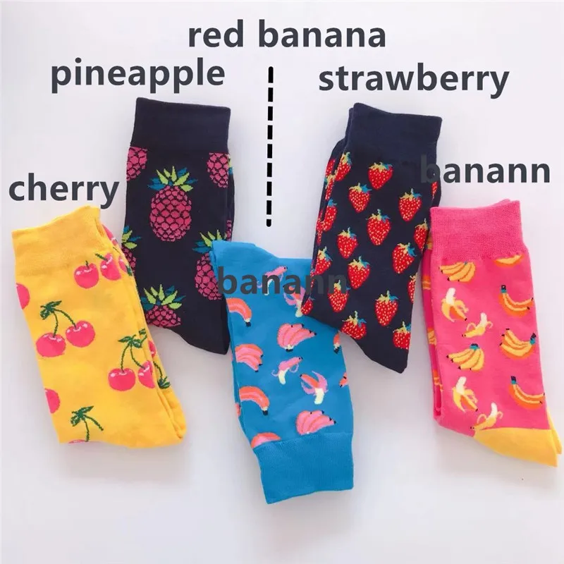 Men Socks Cartoon Crocodile Zebra Cherry Strawberry Pineapple Banana Harajuku Happy Funny Male Hip Hop Street Skate Cotton Socks