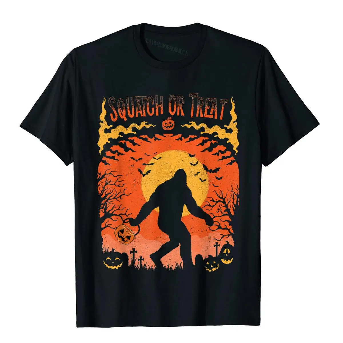 Squatch Or Treat Bigfoot Sasquatch Halloween Pumpkin T-Shirt Cotton Mens T Shirt Design Tops Shirts Coupons Preppy Style