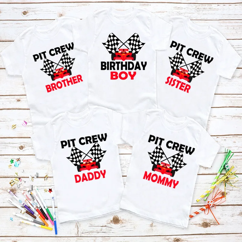 

Race Car Pit Crew Theme Matching Family Outfits For Birthday Boys Family Look T-shirt Kids Clothes Father Mother Daughter Son