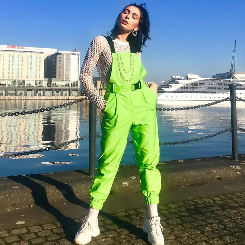 Hip Hop Costumes Women Fluorescent Green Overalls Jumpsuit Adults Street Dance Clothes Rave Outfit Dancer Stage Wear DT1964