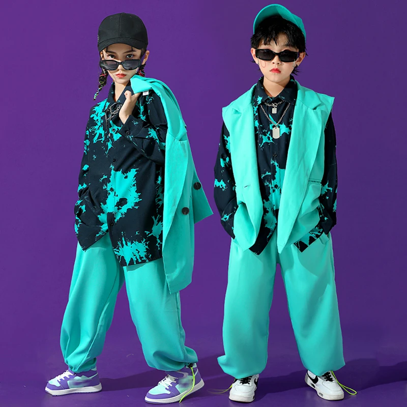 Ballroom Hip Hoop Dance Clothes Children Stage Costume Tie Dyed Shirts Vest Suit Boys Concert Catwalk Jazz Wear Girls BL7672