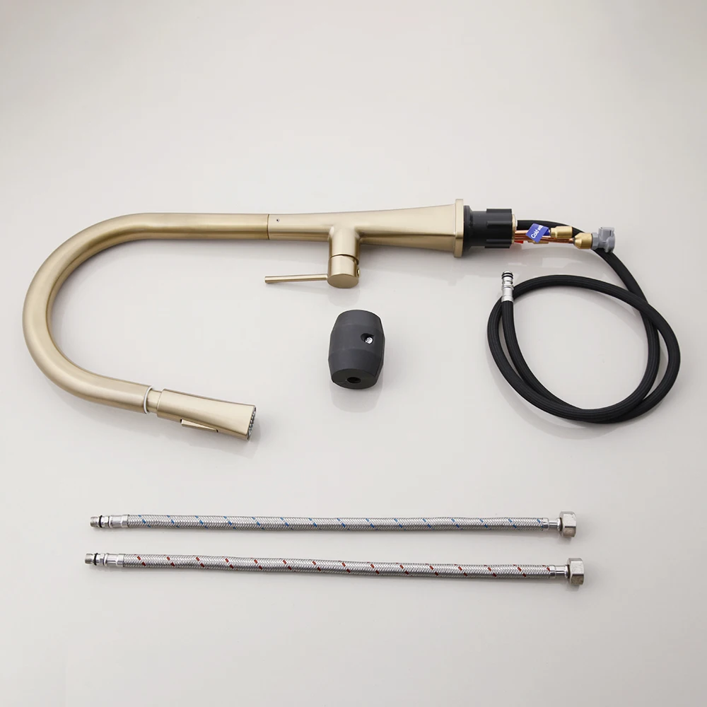 KEMAIDI Brushed Gold Kitchen Faucet Pull Out Kitchen Sink Water Tap Single Handle Mixer 360 Rotation Kitchen Hot Cold Faucets