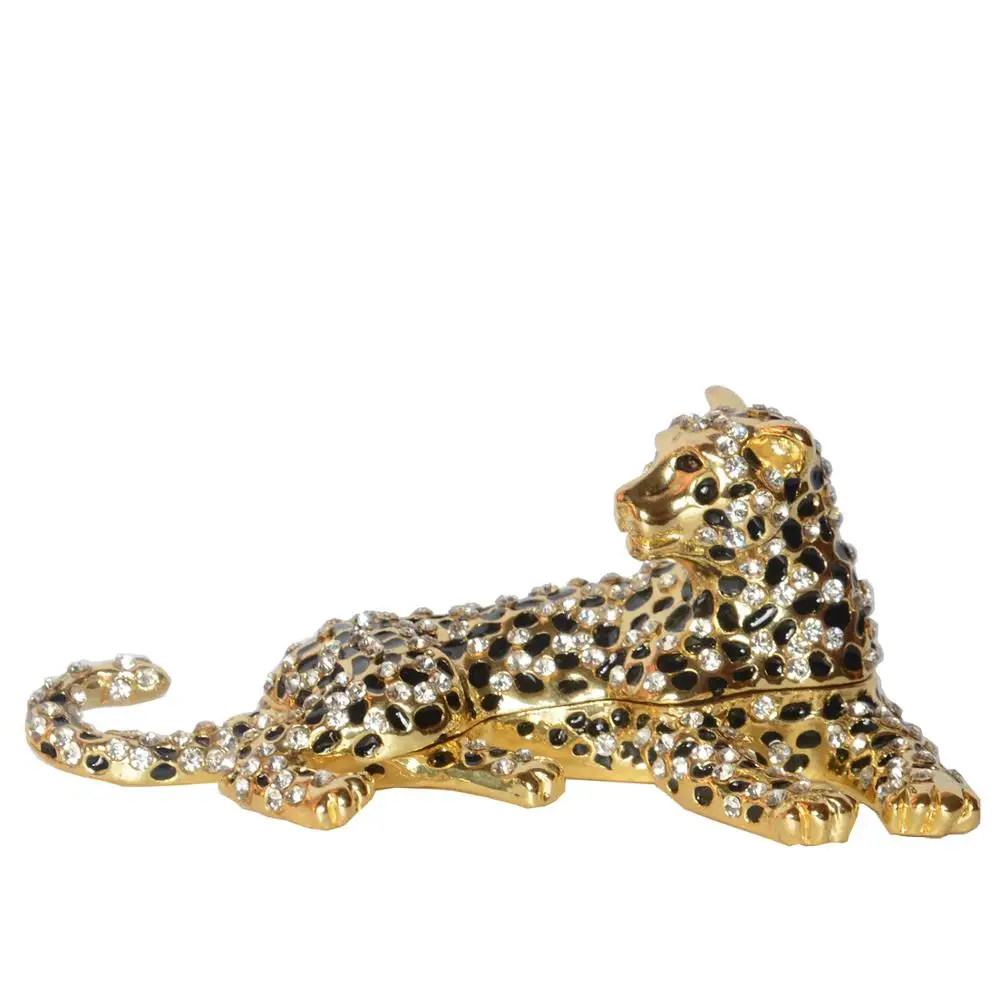 Leopard Jewelry Trinket Box, Metal Jewelry Container, Wildlife Animal Figurine