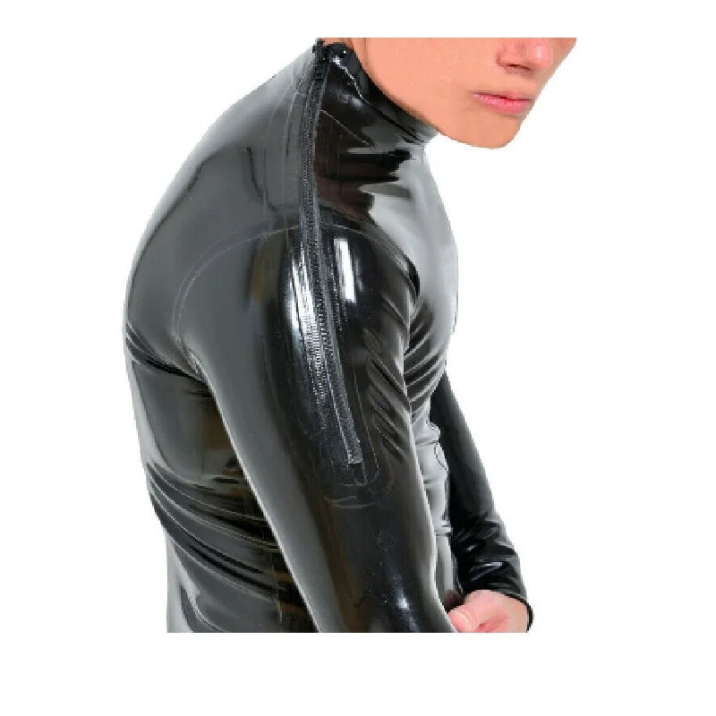 Latex Catsuit Fetish Zentai Exotic Body suit Apparel Teddies with shoulder zippers Tight Leggings crotch zipper available