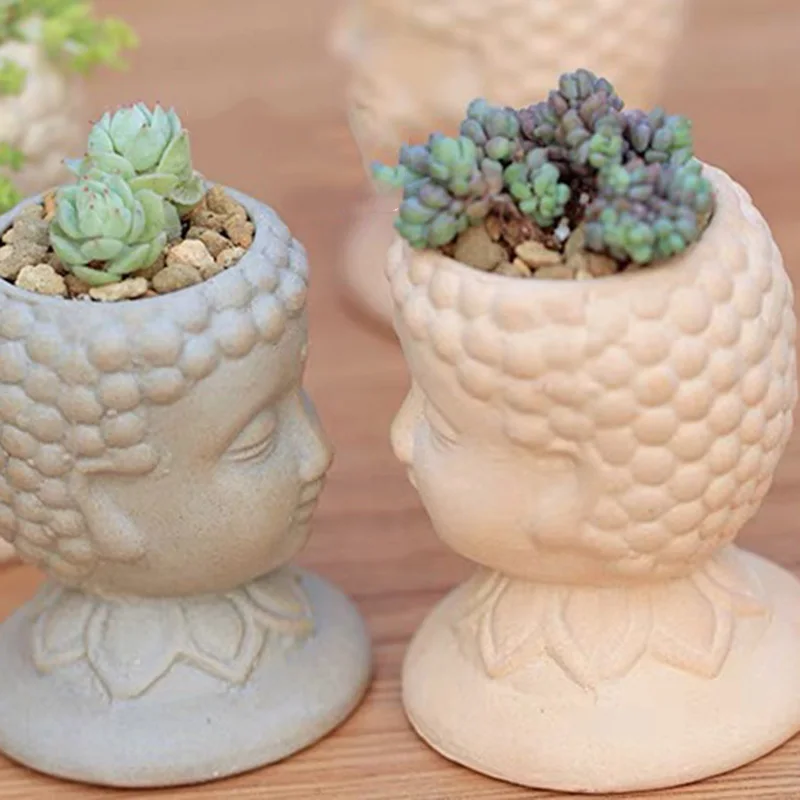 Concrete Mold Succulent Plant Container Cement Mould Buddha Head Design Desktop Decor Potted Plant Flower Pot Clay Mold