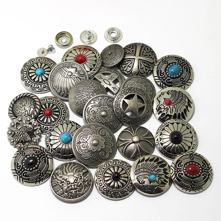 Snap Button Silver Metal Buttons Nail Rivet With Bead Decoration for Leathercraft Bag Snap Fastener Leather Sewing accessories