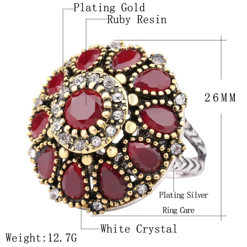 Luxury Crystal Flowers Ring For Women Jewelry Fashion Rings Female Vintage Fashion Wedding Ring Women Ladies Retro Party Ring