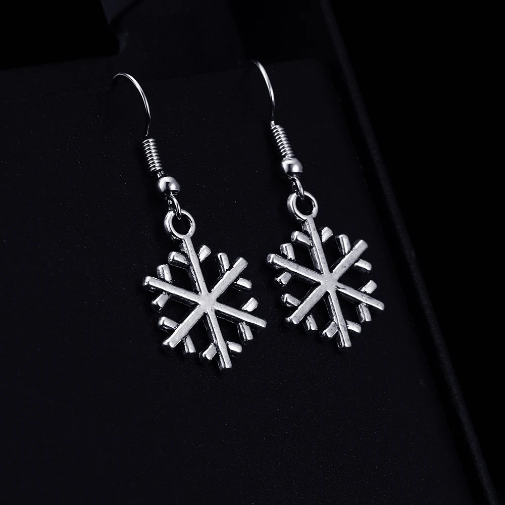 Trendy Winter Snow Shape Dangle  Antique Silver Plated Earrings for Women Girl Retro Drop Earrings Cute Earring Jewelry Bijoux