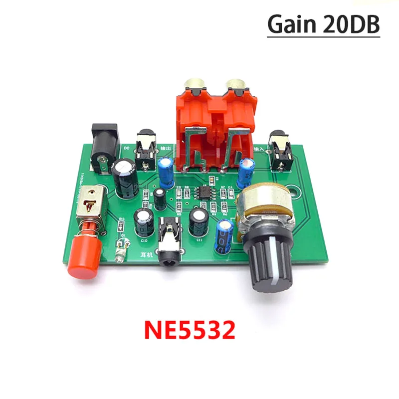 NE5532 Preamplifier music audio signal Pre amp amplifier 20db gain RCA 3.5MM Headphone phone sound Volume Control dc 12v