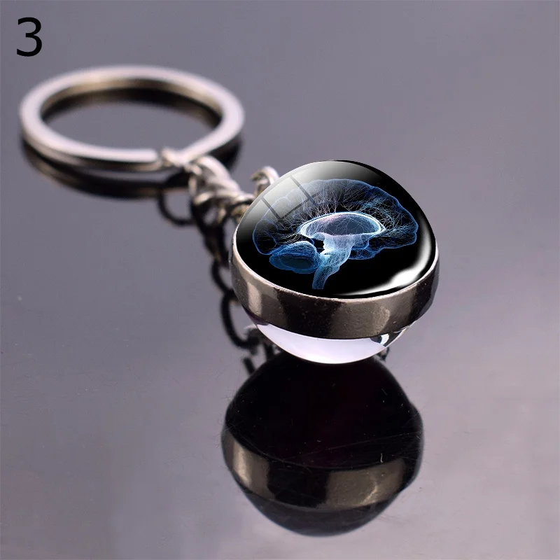 Anatomy Keychain Ecg Heart Brain Jewelry Glass Ball Keychain Doctor Gifts Car Keyrings Pendant Accessories Wholesale