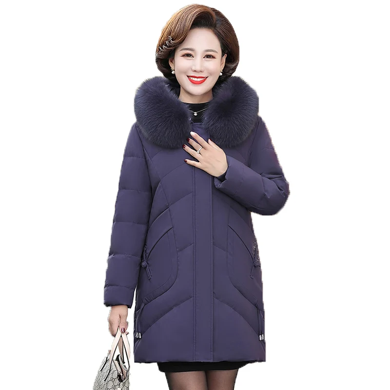 

UHYTGF 2023 New Winter Down Jacket Women Oversized Coats Women Clothing White Duck Down Warm With Fur Collar and Hooded Coat 260