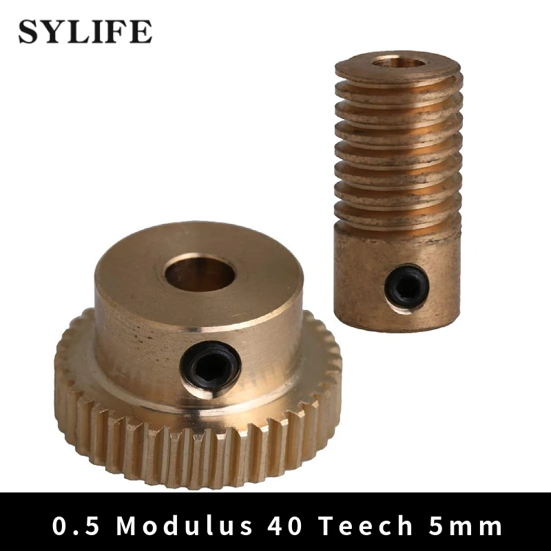 0.5 Modulus 40 Teeth Brass Worm Gear Wheel & 5mm Hole Dia Worm Gear Shaft Kits 1:40 Reduction Ratio with Screw