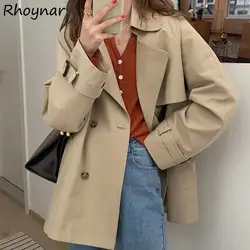 Trench Women Outwear Cropped College Solid Simple All Match Fashion Elegant Leisure New Arrive A-line Turn Down Collar Popular