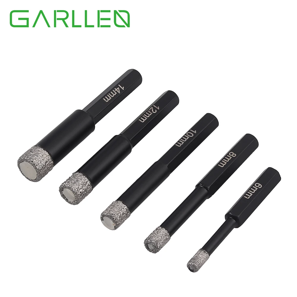 GARLLEN 5Pcs Dry Cut Diamond Drill Bit 6-14mm Hexagonal Shank Diamond Drill Wet/Dry Brazed Hole Saw Porcelain Glass Ceramic Tile