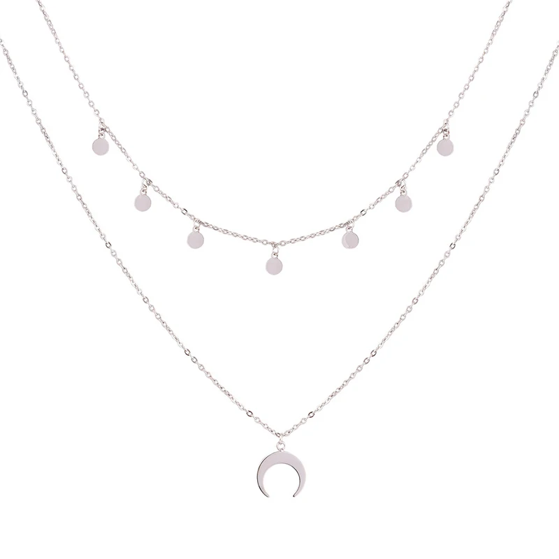 SUMENG 2024 New Multi-layer Wafer Moon Pendants Necklace Selling Fashion Jewelry Silver Color Chokers For Women