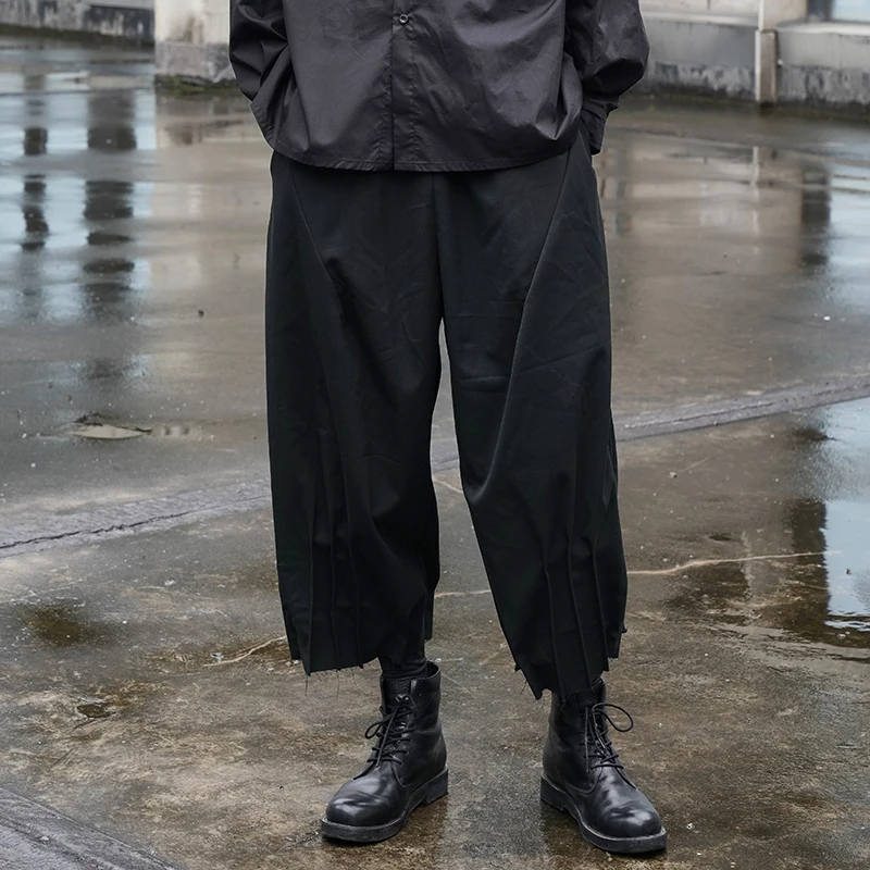 

Men's new dark new trouser leg drape design hip-hop Japanese loose casual nine point wide leg pants