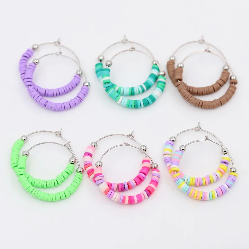 Women Jewelry Multicolor Boho Hoop Earrings New Fashion Colorful Polymer Clay Korean Earrings Pendant Ear Ring Accesories